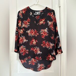 Daniel Rainn Red and Orange Relaxed Blouse with Mandarin Collar